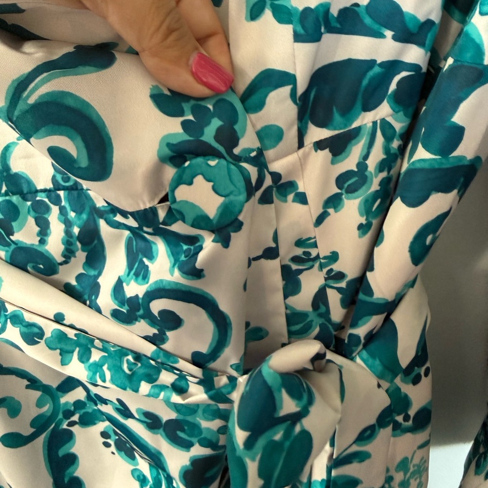 MARINA RINALDI DOMANDA Wrap Midi Dress in Teal Floral Print NWT 20 - Picture 9 of 13